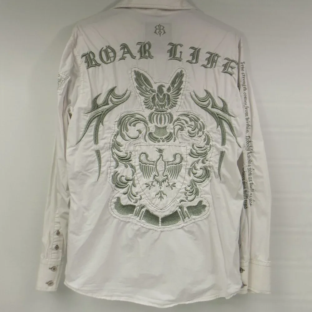 Roar Men's Embroidered Crest Design Button Front Collared Shirt Size Small - Picture 1 of 11